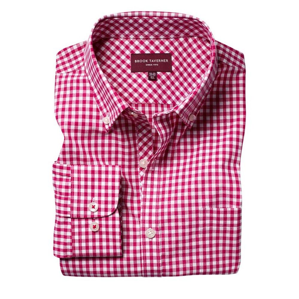 Brook Taverner Mens Montana Gingham Long Sleeve Shirt / Red